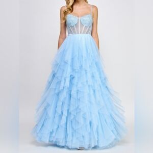 Say Yes Juniors' Rhinestone-Embellished Bustier Ball Gown, powder blue